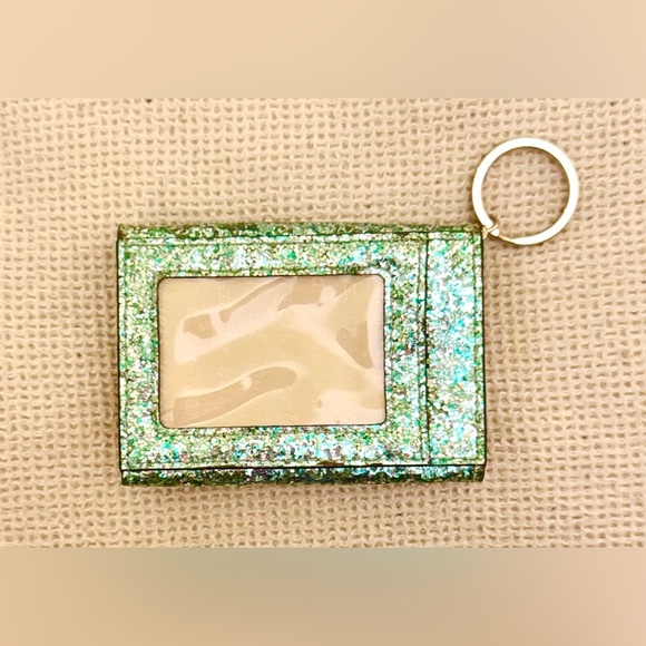 NWOT Kate Spade Green Glitter Keychain Wallet - Picture 2 of 3